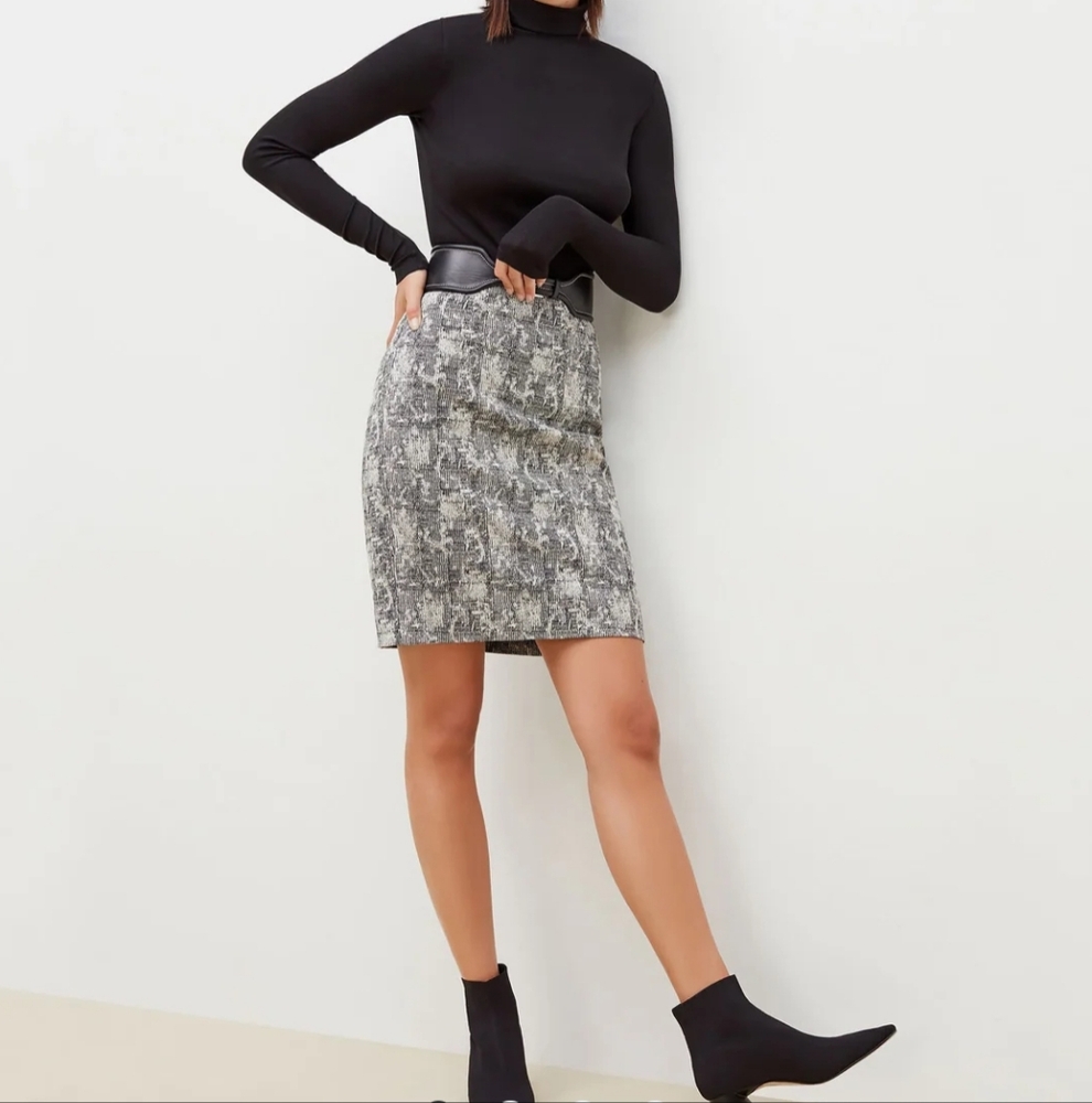 MM. LaFleur Gray Black Tweed Pencil Skirt